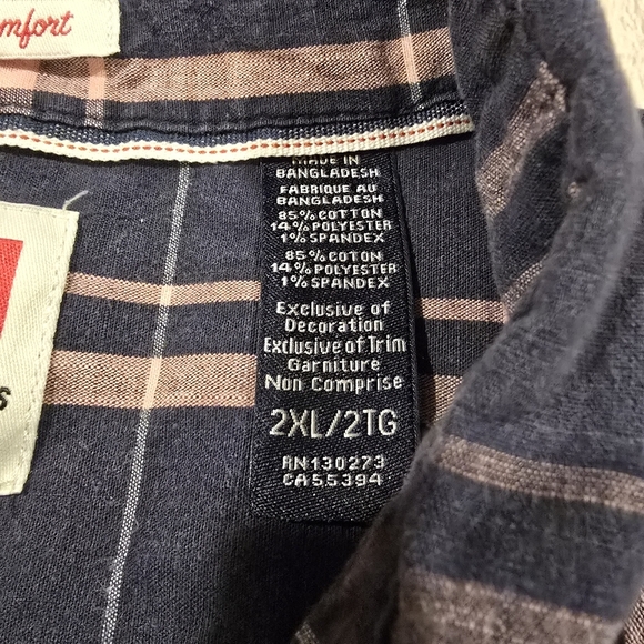 Wrangler Shirt Mens Size 2XL Plaid Button Down Flex For Comfort Cotton Blend. - Picture 7 of 10